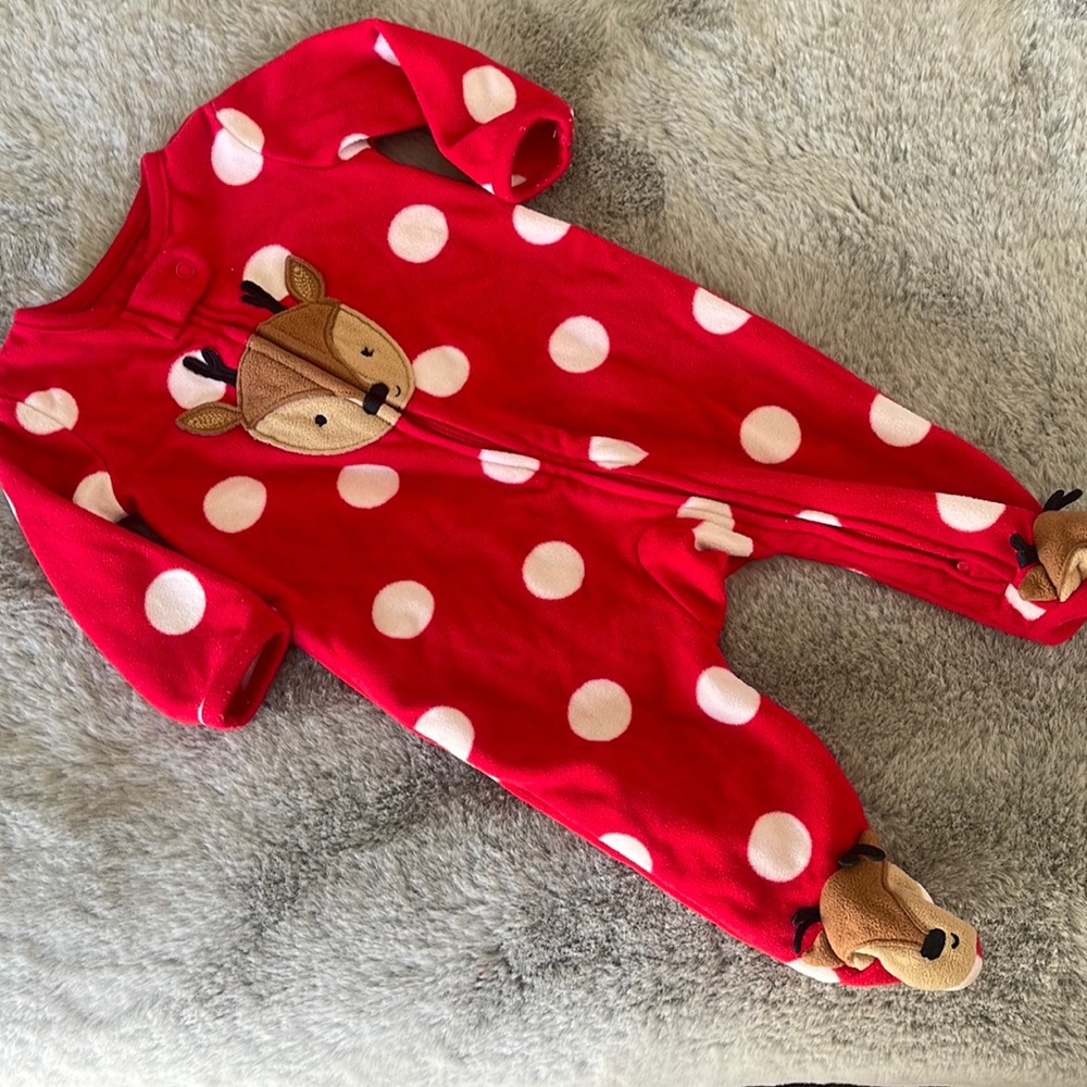 🌈 Just One You Carter’s Baby Footie Merry Christmas DEER Sleeper Sz 3M Winter